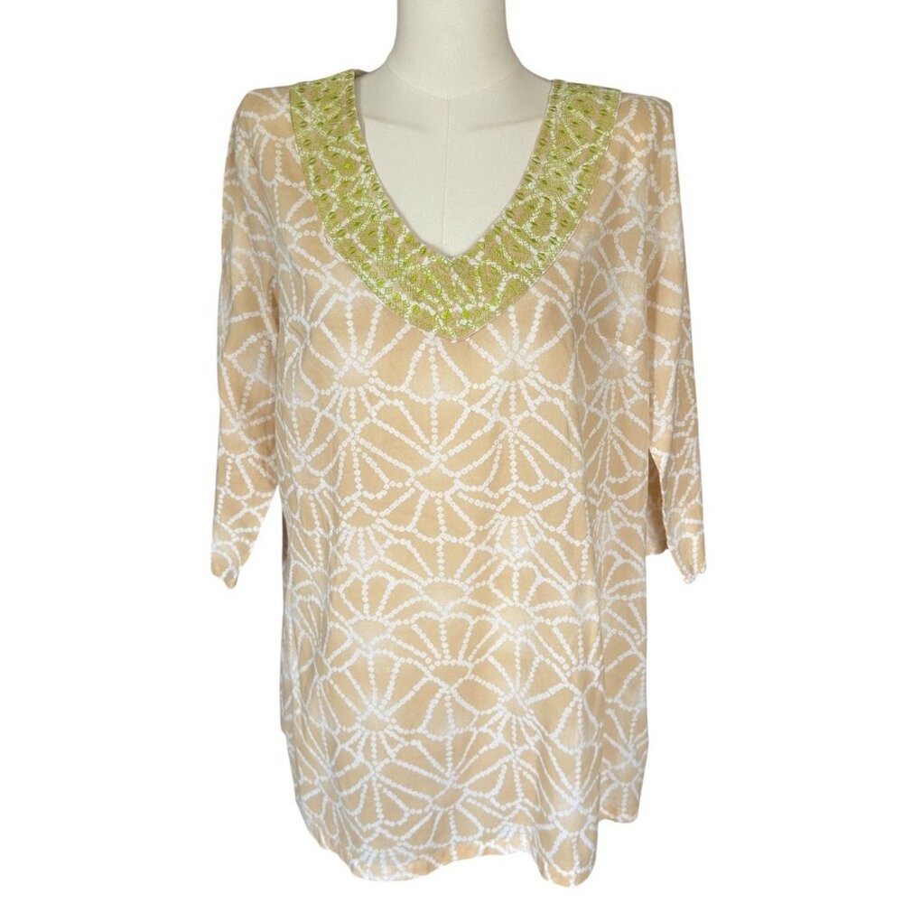 Calypso St. Barth for Target Embroidered V-Neck 3/4 Sleeve Pullover Tunic Top XL